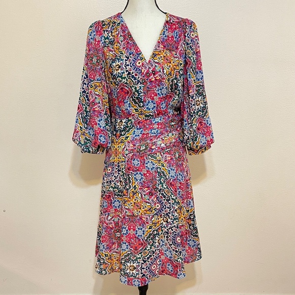 Calvin Klein Women's V-Neck Knee Length Dress with Puffed Sleeves Size 10 - Picture 3 of 16